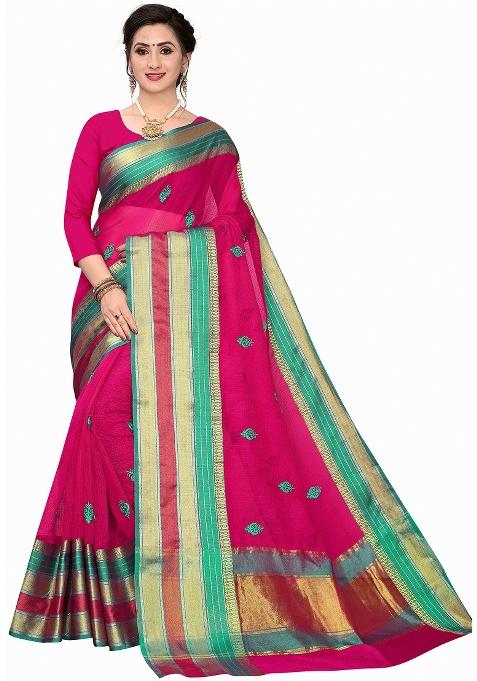 Pink Motif Silk Saree Set
