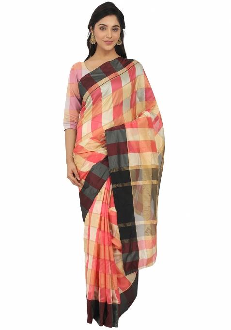 Baby Pink Motif Silk Saree Set