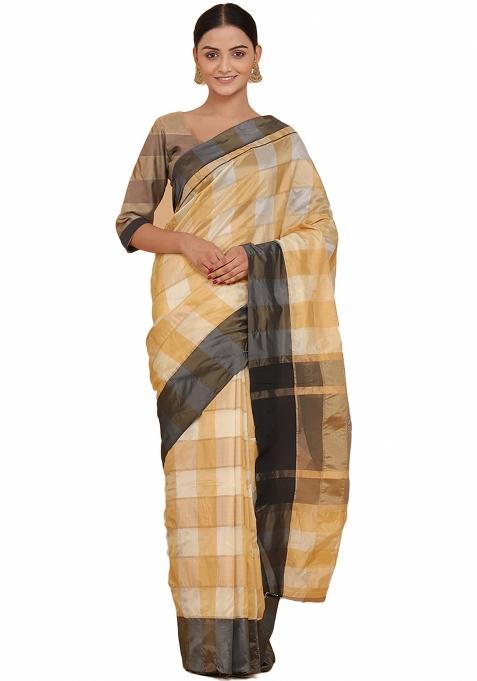 Peach Motif Silk Saree Set