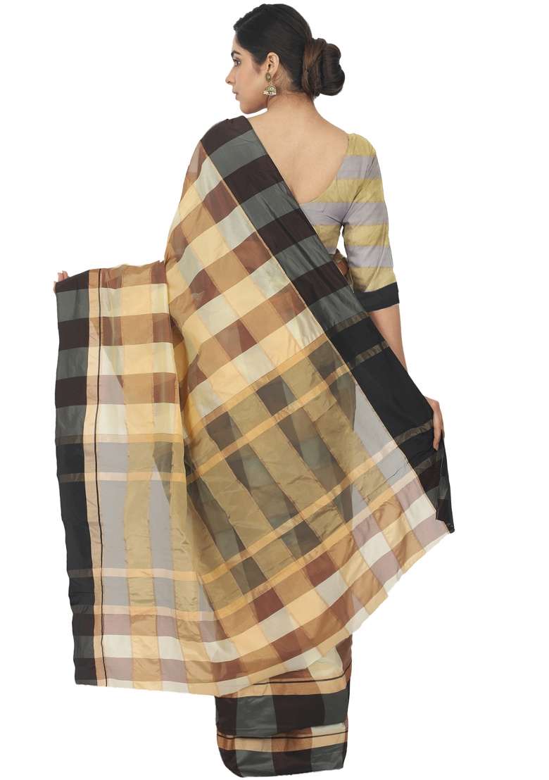 Yellow Motif Silk Blend Saree Set - Indya