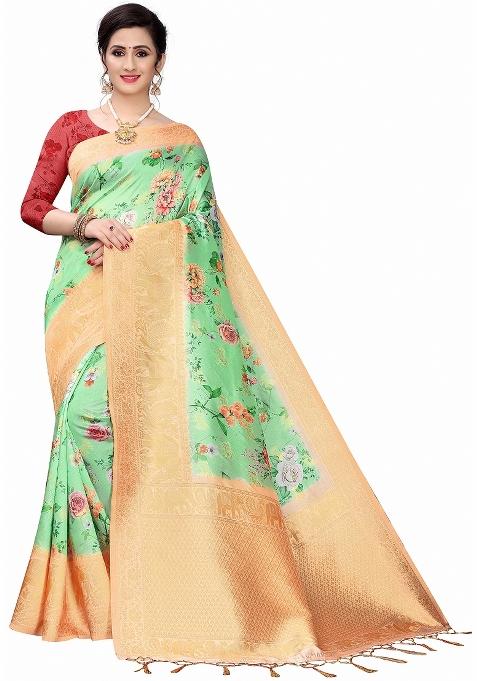 Green Motif Silk Saree Set