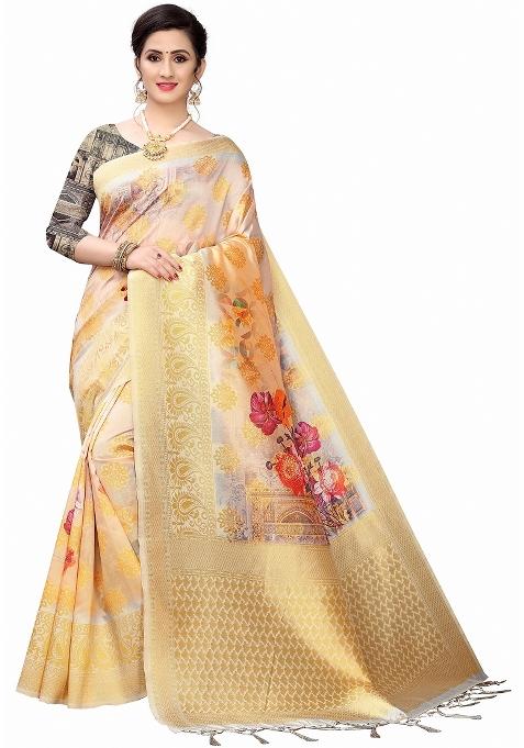 Purple Motif Silk Saree Set