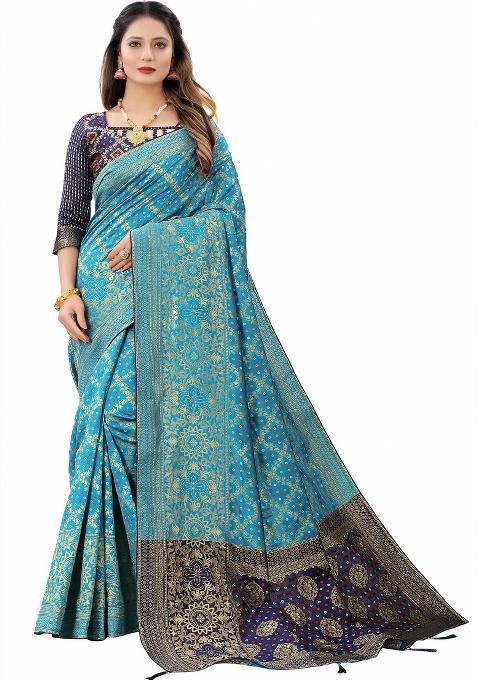 Firoji Motif Silk Saree Set
