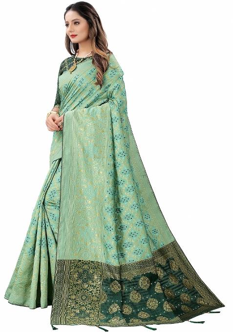 Pista Motif Silk Saree Set