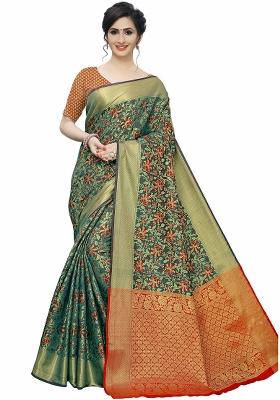 Green Motif Silk Saree Set