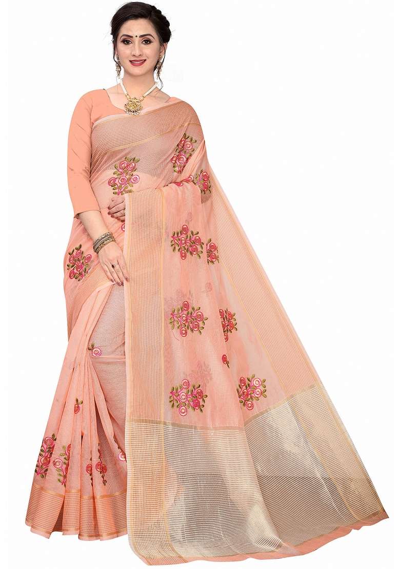 Coral Motif Net Saree Set - Indya