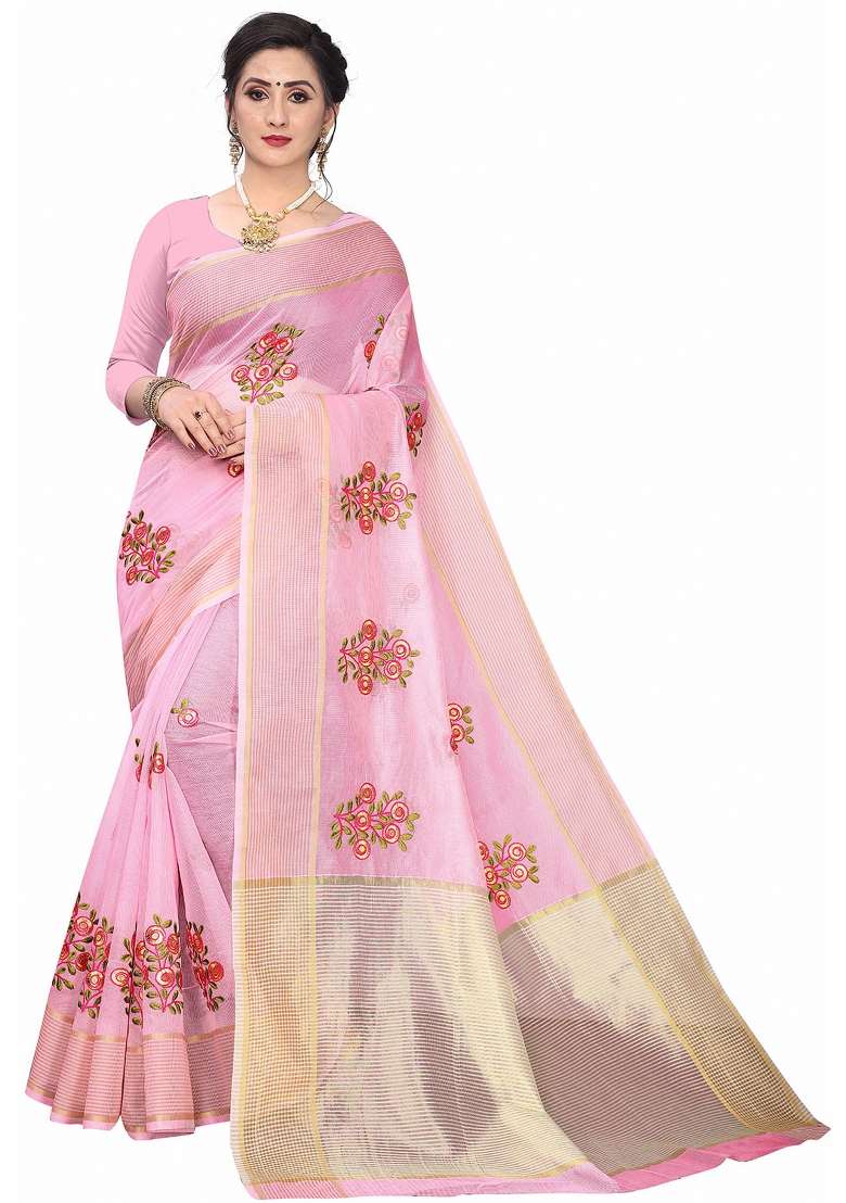 Peach Motif Net Saree Set - Indya