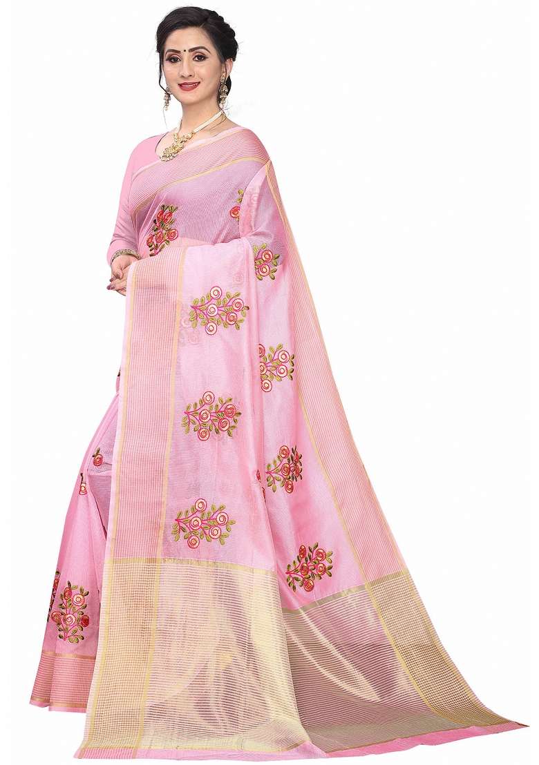 Peach Motif Net Saree Set - Indya