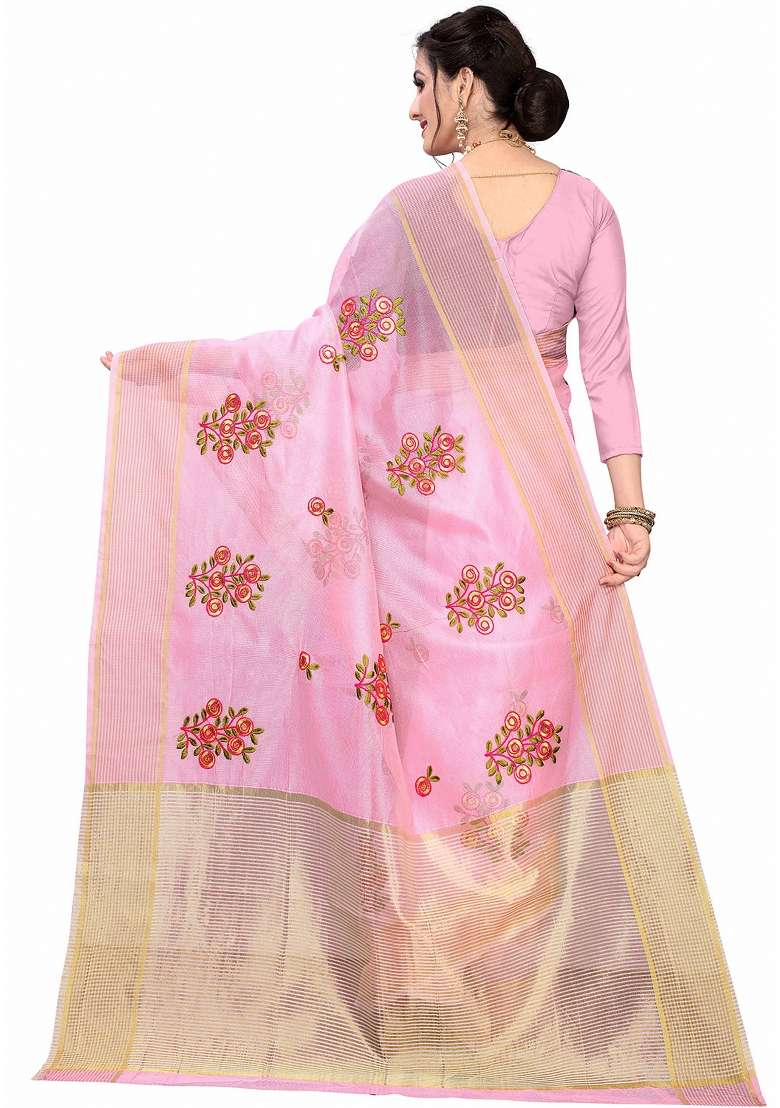 Peach Motif Net Saree Set - Indya