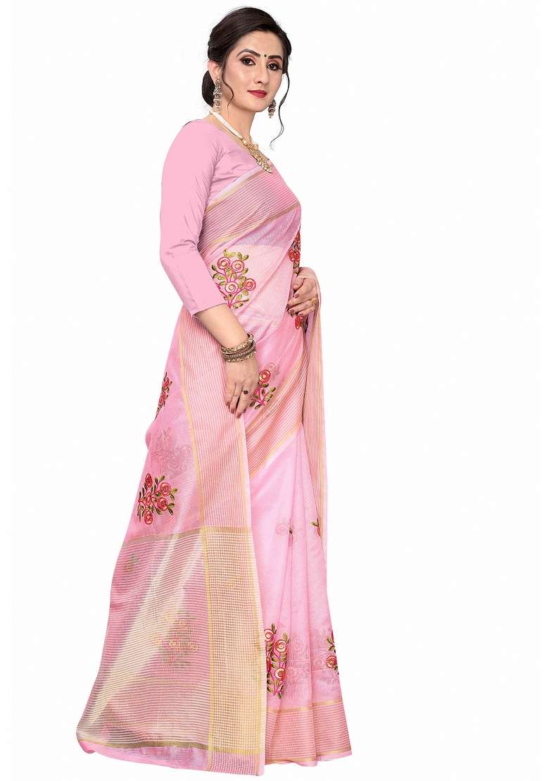 Peach Motif Net Saree Set - Indya