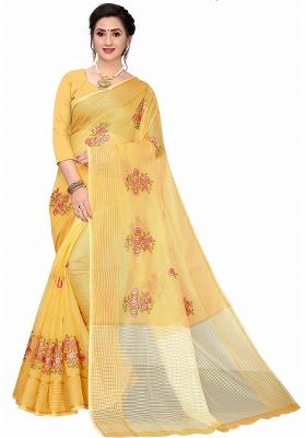 Yellow Motif Net Saree Set