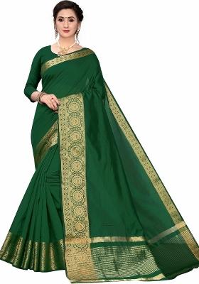 Dark Green Motif Silk Saree Set