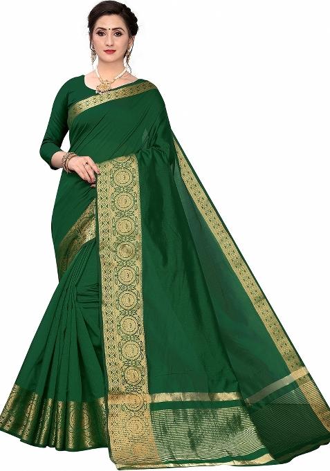 Dark Green Motif Silk Saree Set
