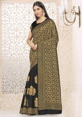 Black Motif Silk Saree Set