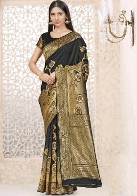 Black Motif Silk Saree Set
