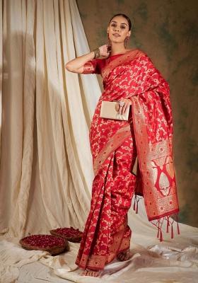 Peach Motif Silk Saree Set