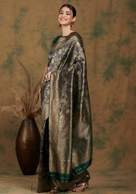 Mehendi Motif Silk Saree Set