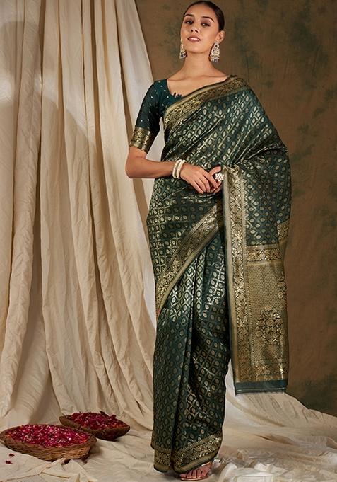 Mehendi Motif Silk Saree Set