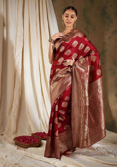 Red Motif Silk Saree Set