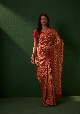 Red Motif Silk Saree Set