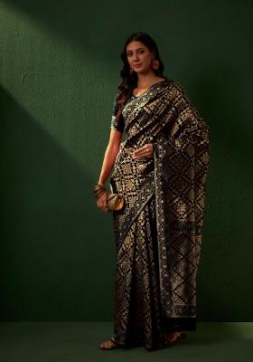 Black Motif Silk Saree Set