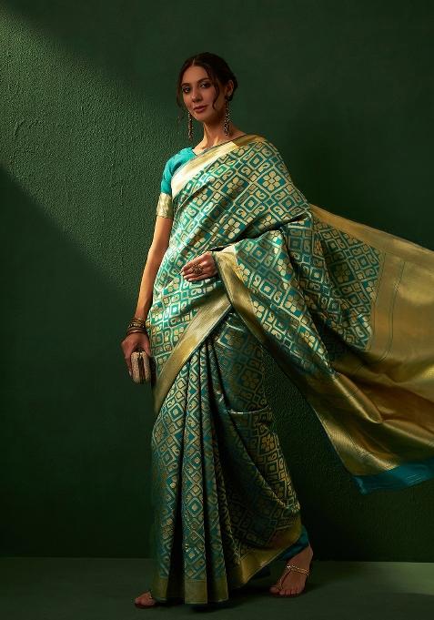Green Motif Silk Saree Set