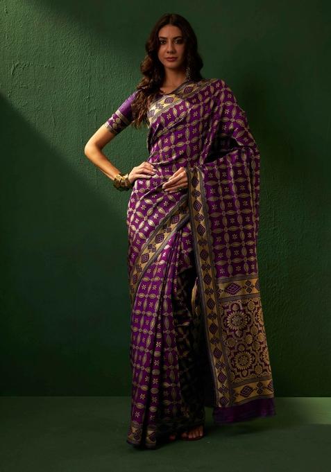 Wine Motif Silk Saree Set