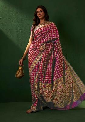 Peach Motif Silk Saree Set