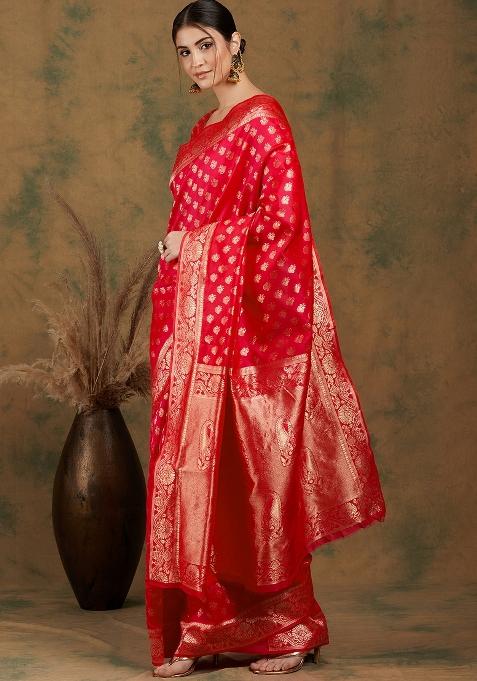 Red Motif Silk Saree Set