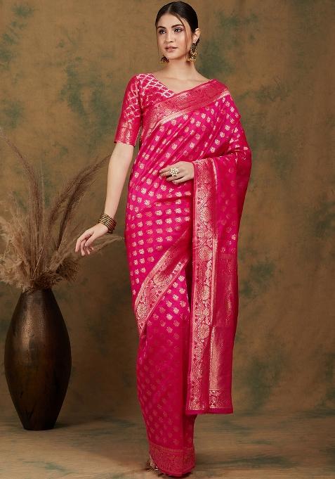 Pink Motif Silk Saree Set
