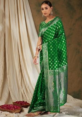 Green Motif Silk Saree Set
