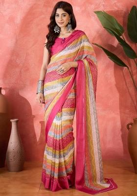 Pink Printed Chiffon Saree Set