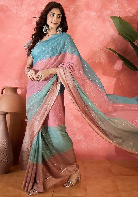 Multicolour Printed Chiffon Saree Set