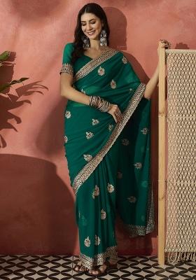 Teal Embroidered Georgette Saree Set