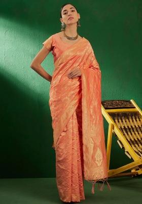 Light Peach Motif Silk Saree Set