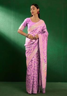 Lavender Motif Silk Saree Set