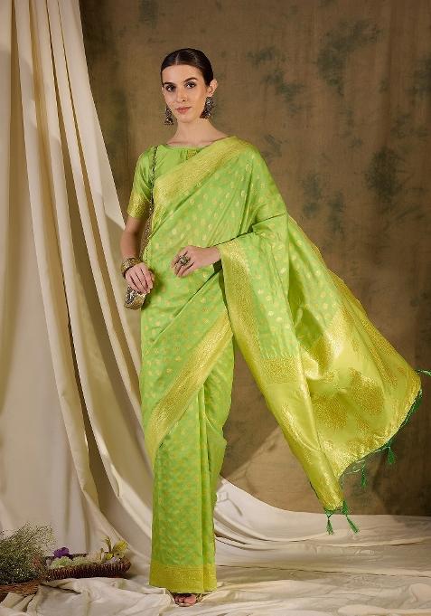 Pista Motif Silk Saree Set