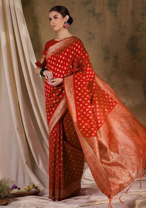 Red Motif Silk Saree Set