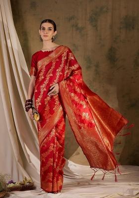 Red Motif Silk Saree Set