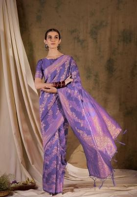 Lavender Motif Silk Saree Set