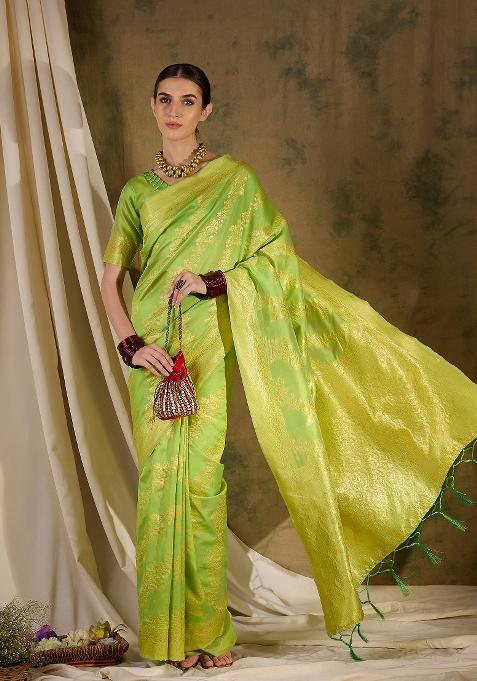 Pista Motif Silk Saree Set