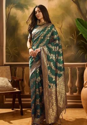 Green Motif Silk Saree Set