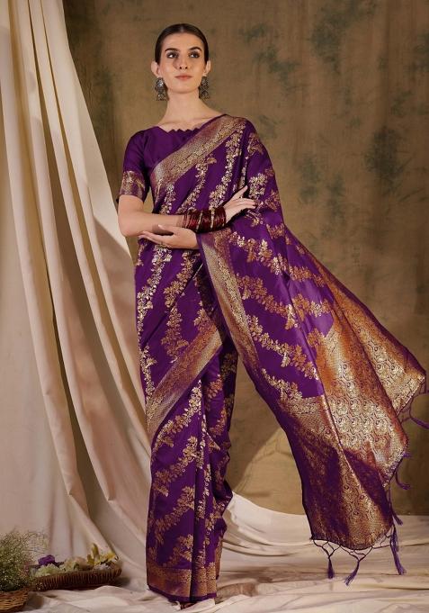 Wine Motif Silk Saree Set