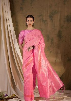 Baby Pink Motif Silk Saree Set