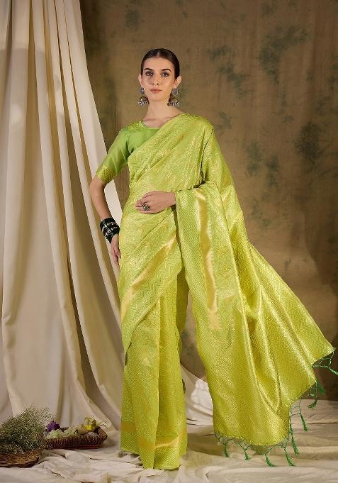 Pista Motif Silk Saree Set