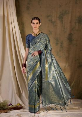 Grey Motif Silk Saree Set
