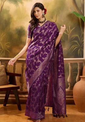 Wine Motif Jacquard Saree Set