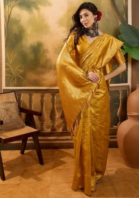 Gold Motif Jacquard Saree Set