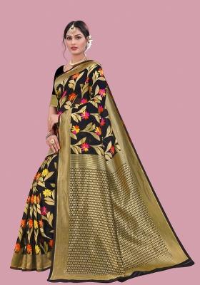 Black Motif Cotton Saree Set