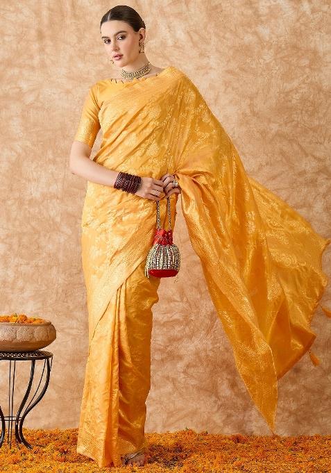 Cream Motif Silk Saree Set